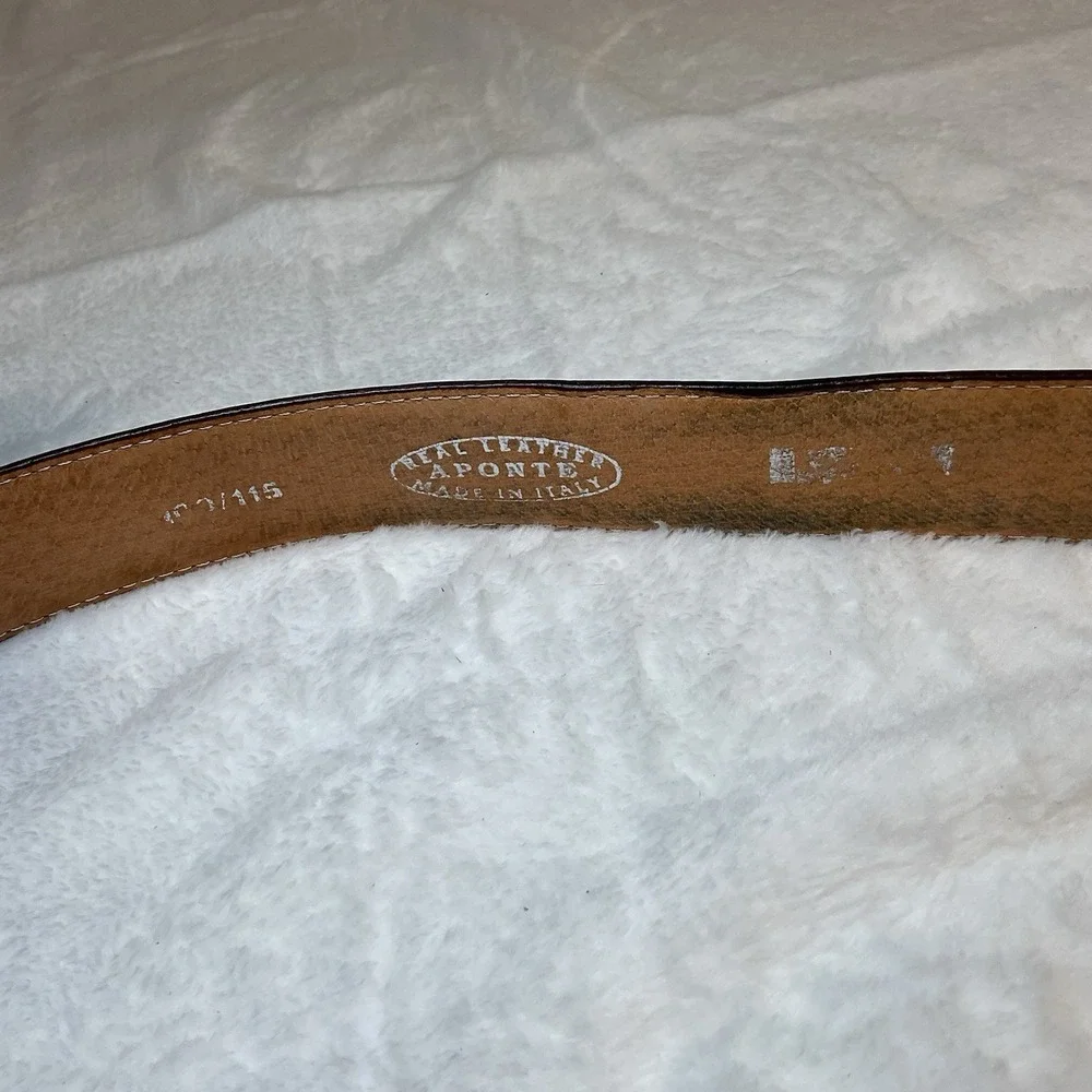 Men's Italian Leather Aponte Belt Brown Ribbed Silver Hardware 43.5